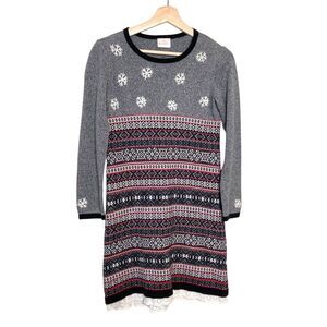 Hanna Andersson 150 12 Fair Isle Snowflake Nordic Knit Sweater Dress Christmas